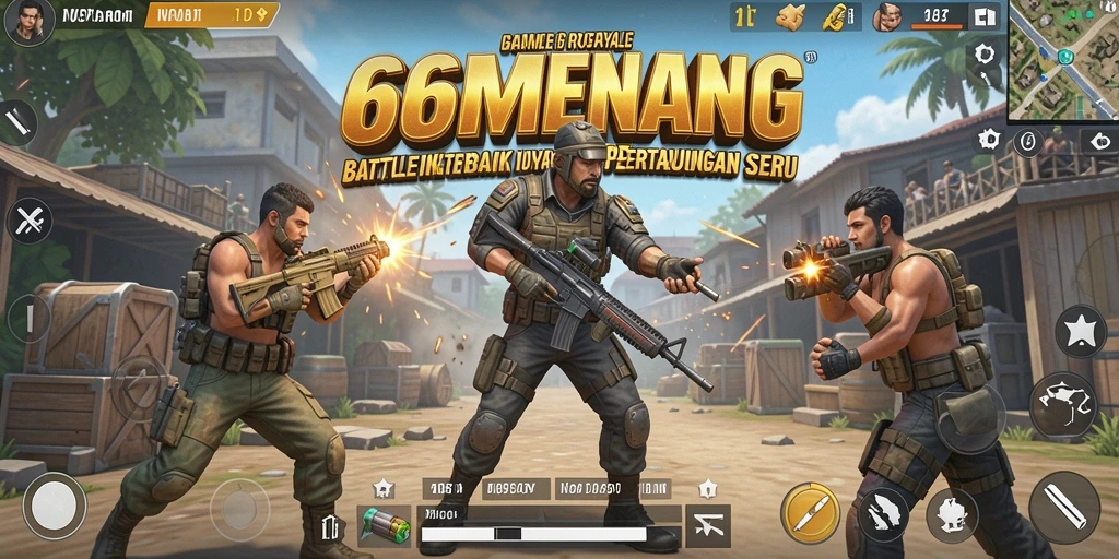 Menampilkan pertarungan intens dalam game Battle Royale 66MENANG.