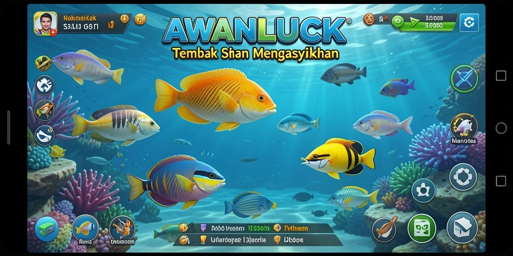 Screenshot gameplay AWANLUCK dengan aksi menembak ikan yang seru.
