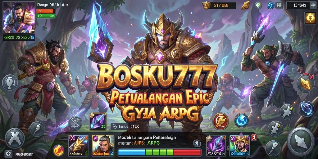 Screenshot gameplay ARPG yang menunjukkan pertarungan seru di dunia BOSKU777.