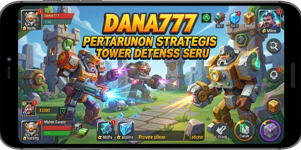 Tangkapan layar utama DANA777 menampilkan strategi menara pertahanan yang mendebarkan.
