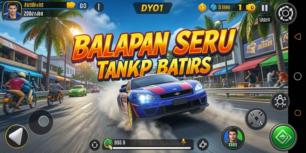 Tampilan gameplay DYO1 yang mendebarkan dalam balapan seru.