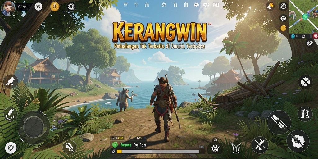 Tampilan gameplay yang menampilkan suasana petualangan di dunia terbuka KERANGWIN.