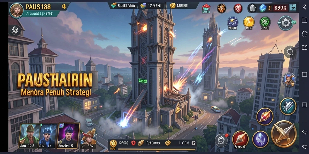 Tampilan gameplay PAUS188 dengan menara dan musuh yang beragam.