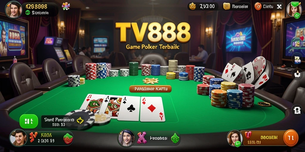 Screenshot interaksi pemain di meja Poker TV888 yang menegangkan.