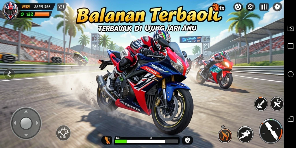 Gameplay seru balapan motor di V21 dengan trek yang menantang.