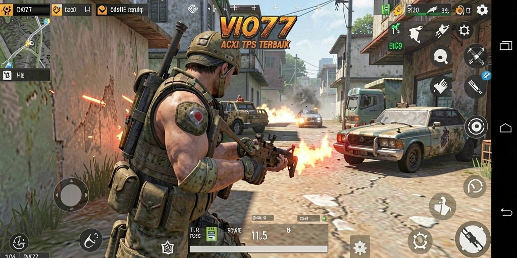 Gameplay VIO77 dengan aksi tembak-menembak yang intens.
